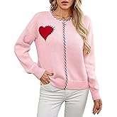 Libsorge Womens Oversized Cute Crewneck Heart Ribbed Knit Contrast Color Pullover Sweater Winter Spring Valentine's Day 2025