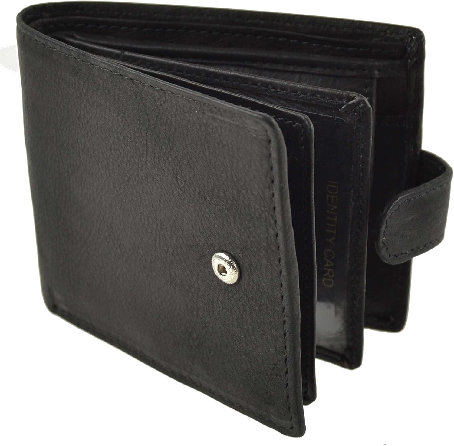 Woods Mens Leather Tabbed Bi-Fold Wallet Change Section Value Gift Box (Black) - Image 3