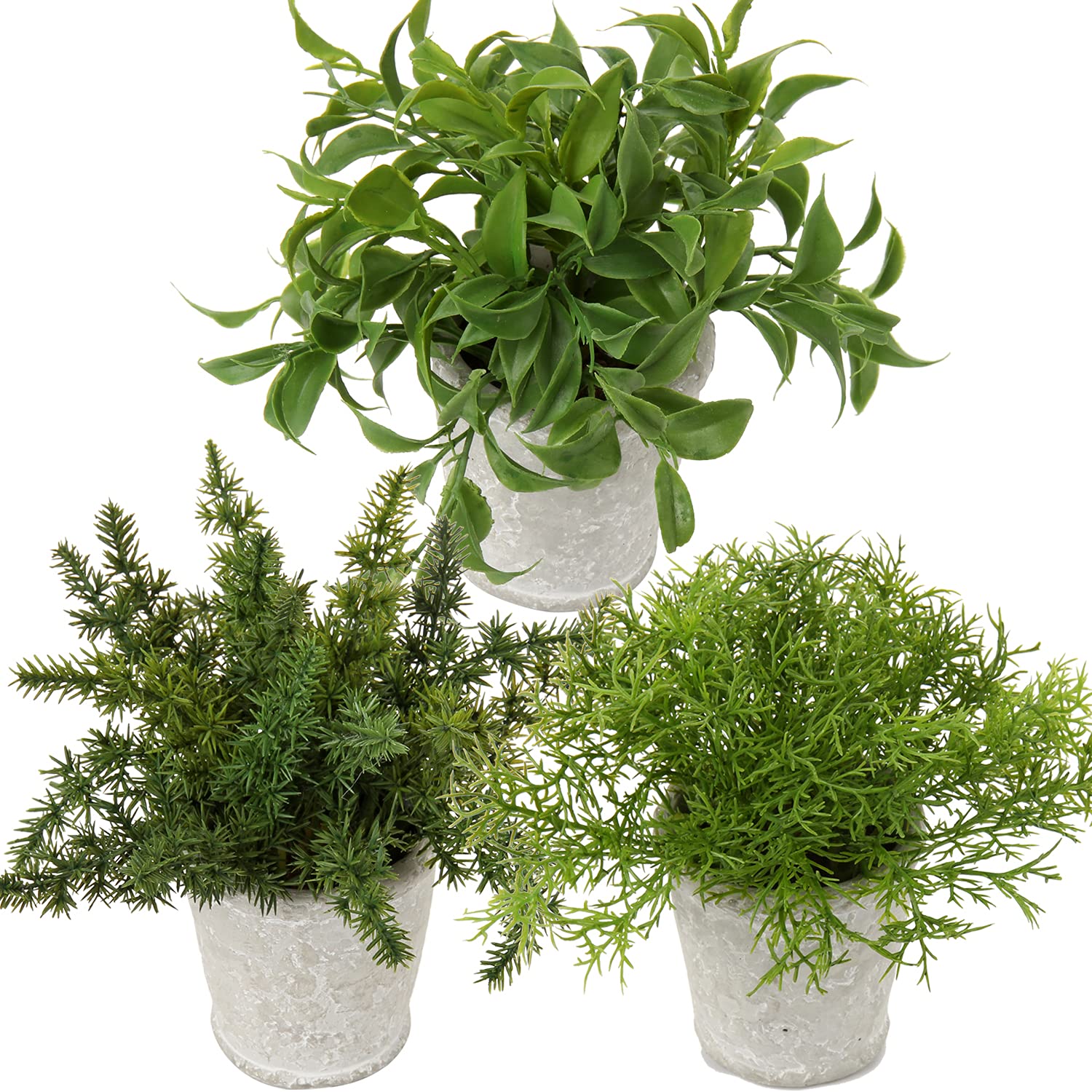Briful 3 Packs Small Artificial Fern Plants Fake Plants in Cement Pots, Decorative Artificial Plants Rosemary Artificial Grass for Bathroom Shelf Bedroom Home Decoration