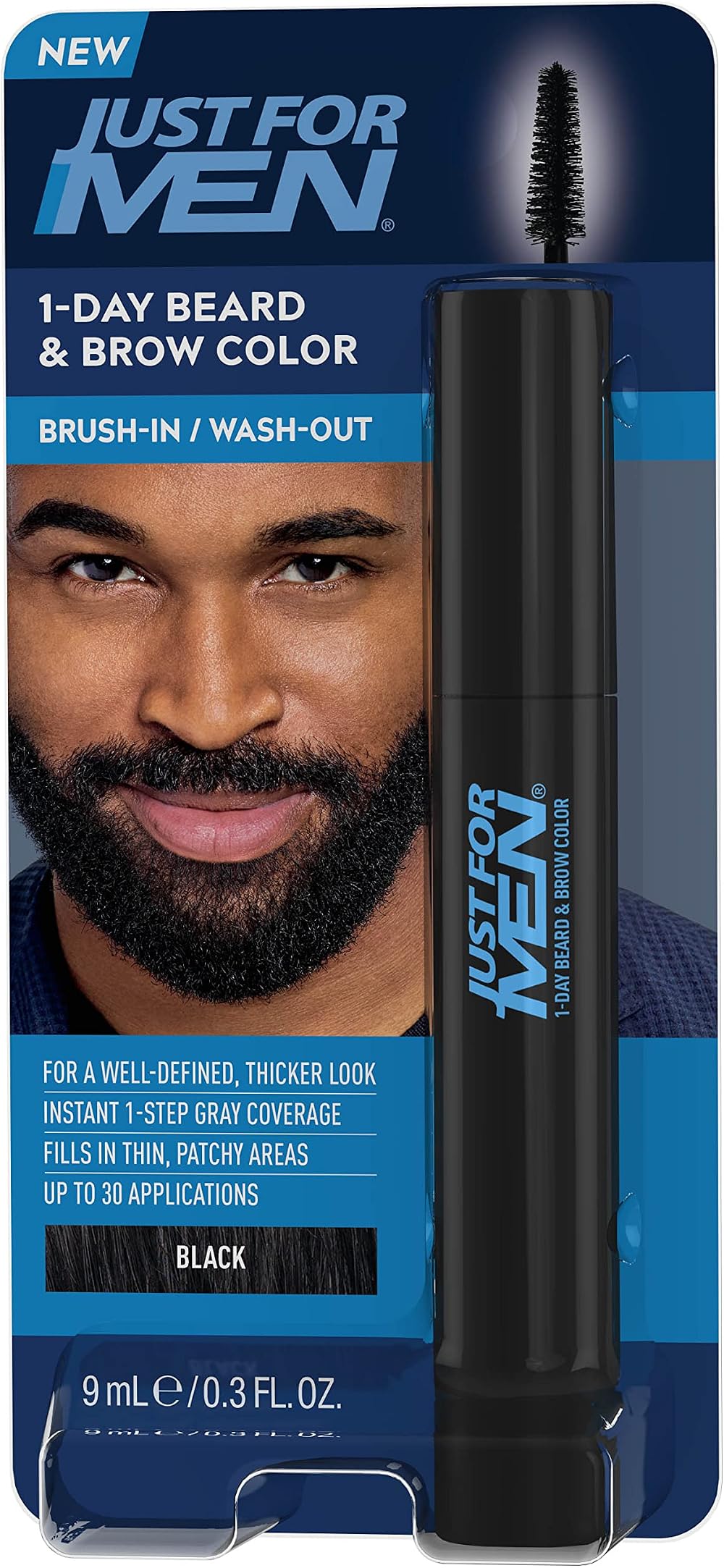 Just For Men 1-Day Beard Brow Colour Brush Real Black Instant Grey Coverage