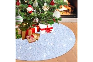 WUPIOS Iridescent White Glitter Sequin Christmas Tree Skirt - 21 Inches Velvet for Pencil Trees, Sparkling Xmas Collar Mat for Thanksgiving and Christmas Ornaments