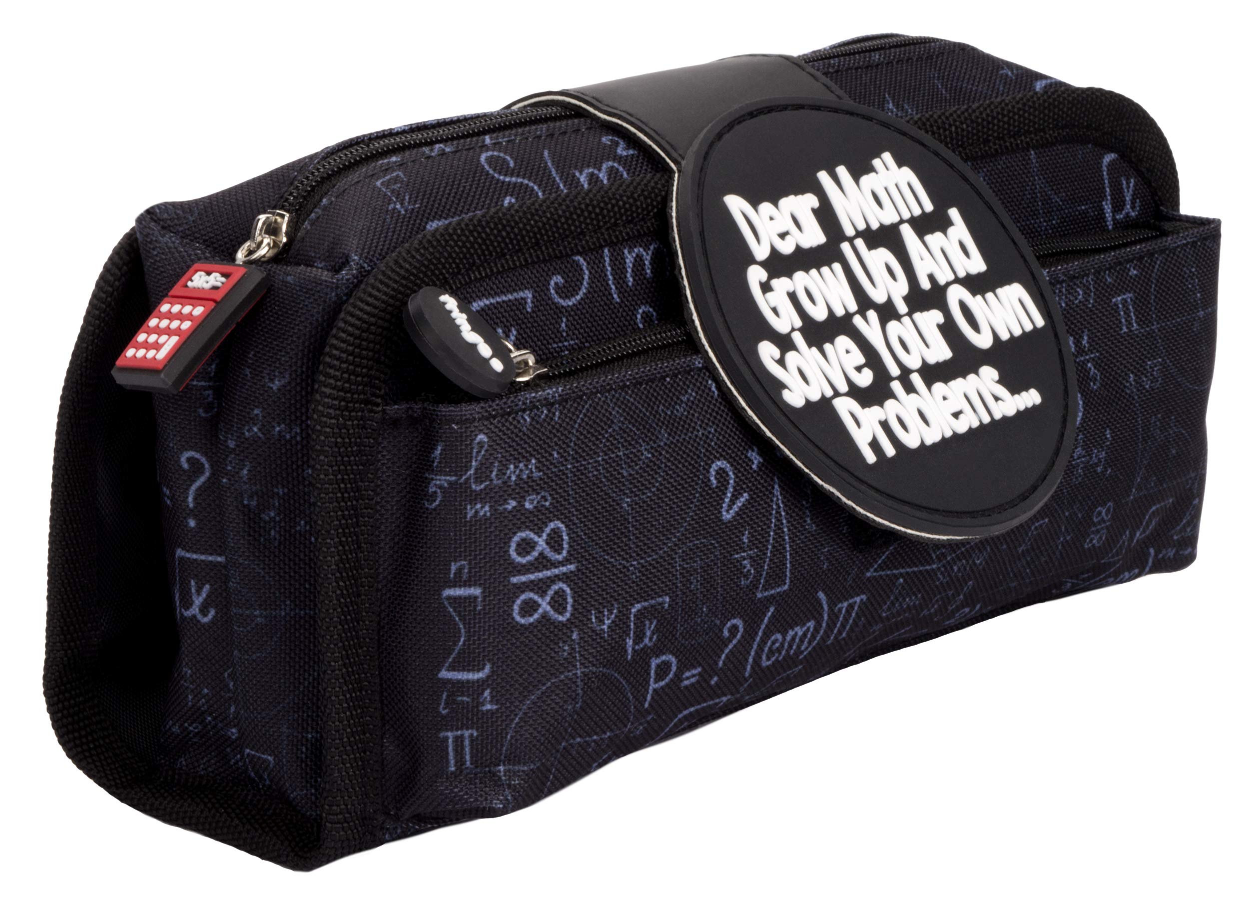 Fringoo - Cool Funny Sillicone Patch Kids Pencil Case | 2 Zipped Compartments and Large Stationery Pouch | for Teenagers Or Kids | Great for School, Home Or University - Dear Math