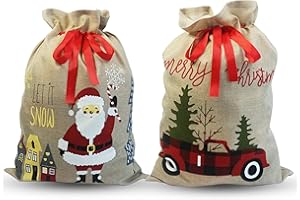 Deluxe Christmas Sacks. 19.7'' X 27.6'' Large Christmas Sacks. Xmas Linen Drawstring Goody Gift Bags. Pack of 2.