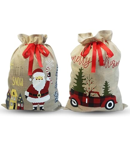 Lot De 3 Sacs De Père Noël Extra Larges En Coton Avec Cordons De Serrage 69,8 X 49,5 Cm (motif 4