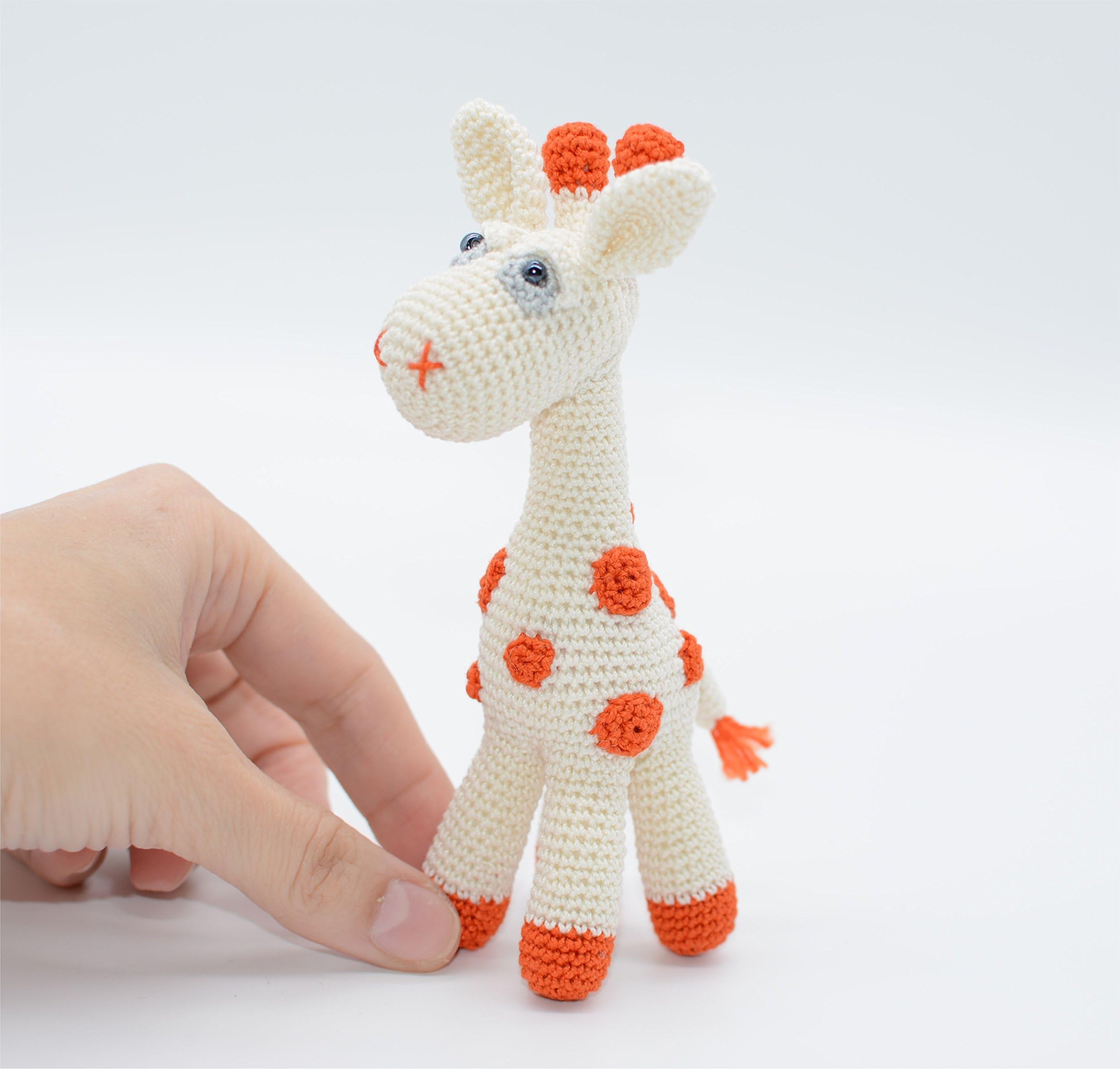 Stuffed giraffe, collectible toys, cream crochet amigurumi, safari horned animal