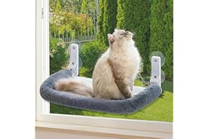 Mewoo Foldable Cat Window Perch Hammock, 23.6"x 13" Cordless Embedded Machine Washable Cat Window Bed, Steel Frame and Strong Suction Cups Cat Bed for Indoor Cats Up to 40 lbs (Grey, Medium)