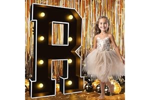 Pooqla 3FT Marquee Light Up Letters, Large Lighted Marquee Letters, Giant Mosaic Letters for Balloons for Party Decoration Anniversary Wedding Birthday Decor, Pre-Cut Frame Giant LED Letter R