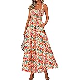 PRETTYGARDEN Womens Summer Dresses Floral Sleeveless Smocked Maxi Dress Boho Spaghetti Strap A Line Flowy Beach Long Sundress