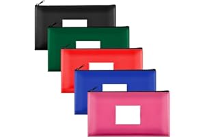 SMARTAKE 5-Pack Money Bags with Zipper, PU Leather Bank Deposit Bags, Waterproof Money Pouch for Organize Cash, Coins, Cosmetics, Invoice, Bills, Tools, 11.5 x 6.2 Inches, Dark Colors