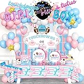 Fiesec Touchdowns or Tutus Gender Reveal Decorations, Pink Blue Boy or Girl Party Supplies Backdrop Banner Balloon Garland Tablecloth Cake Topper Plate Napkin Cup Straw Knife Spoon Fork Sash 230 PCs