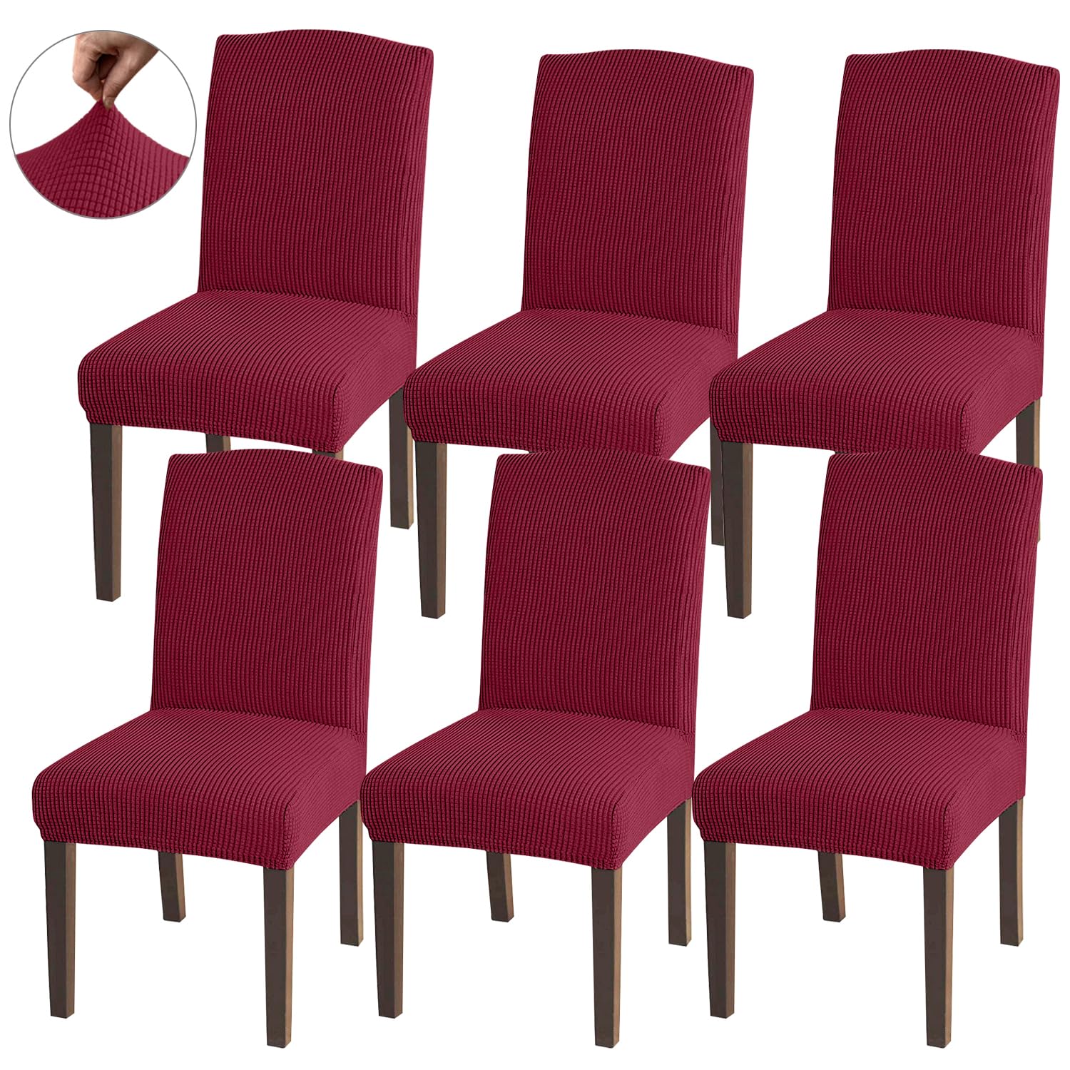 Granbest High Stretch Dining Chair Slipcovers, Universal Fit Jacquard Parson Dining Chair Covers, Removable Chair Protectors for Dining Room, Kitchen, Restaurant and Hotel (Set of 6, Wine Red)