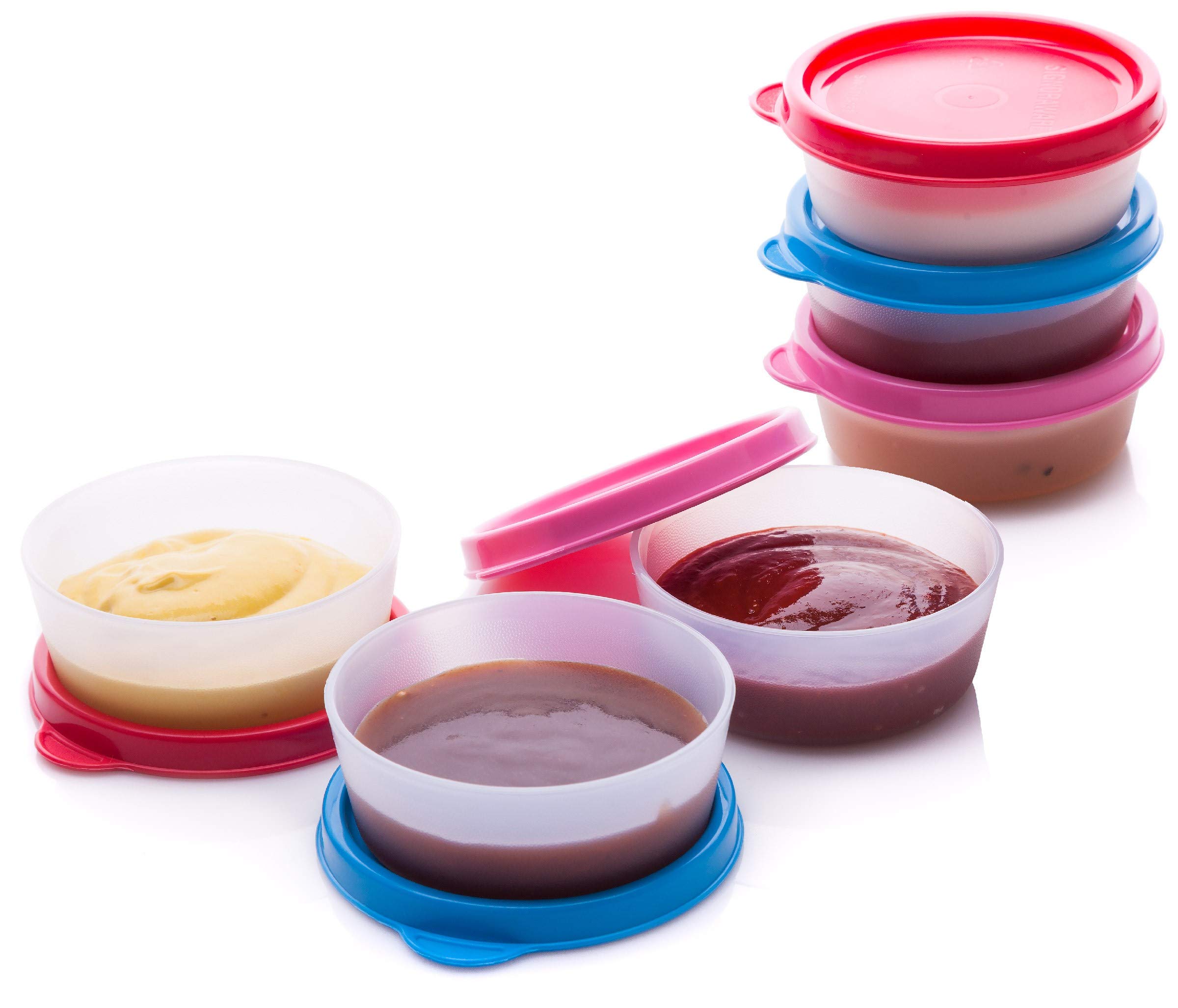 Photo 1 of SIGNORA WARE Condiment Containers with Lids- 6 pk. 2.3 oz.Salad Dressing to go Small Food Storage Containers- Sauce Cups Leak proof Reusable Plastic BPA free for Lunch Box Picnic Travel