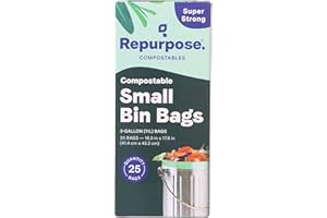 Repurpose Compostables Repurpose 3 Gallon, 11 Liter Super Strong, Small Compostable Trash Bags, Biodegradable Products Institute (BPI) Certified, 25 Count