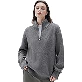 SUUKSESS Women Cashmere Blend Oversized Quarter Zip Pullover Sweater Long Sleeve Collared Ribbed Knit Jumper Tops