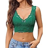 Avidlove Lace Bra Triangle Unlined Bralettes for Women Longline Tank Sexy Lingerie Camisole Crop Top Soft Green