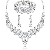 ABDOT Rhinestone Bridal Jewelry Sets for Women Crystal Necklace Earrings Bracelet Set Silver-Tone Wedding Bridal Bridesmaid Gifts fit with Wedding Dress