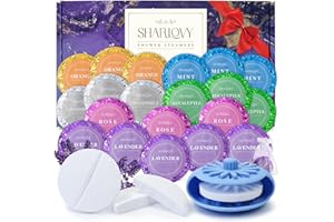 SHARLOVY Shower Steamers Aromatherapy Set 20 Pcs with Shower Steamer Holder, Organic Shower Steamers Relaxing Gifts for Women, Energy Restoring, Stress Relief Shower Steamer, Luxury Self Care Gifts for Women