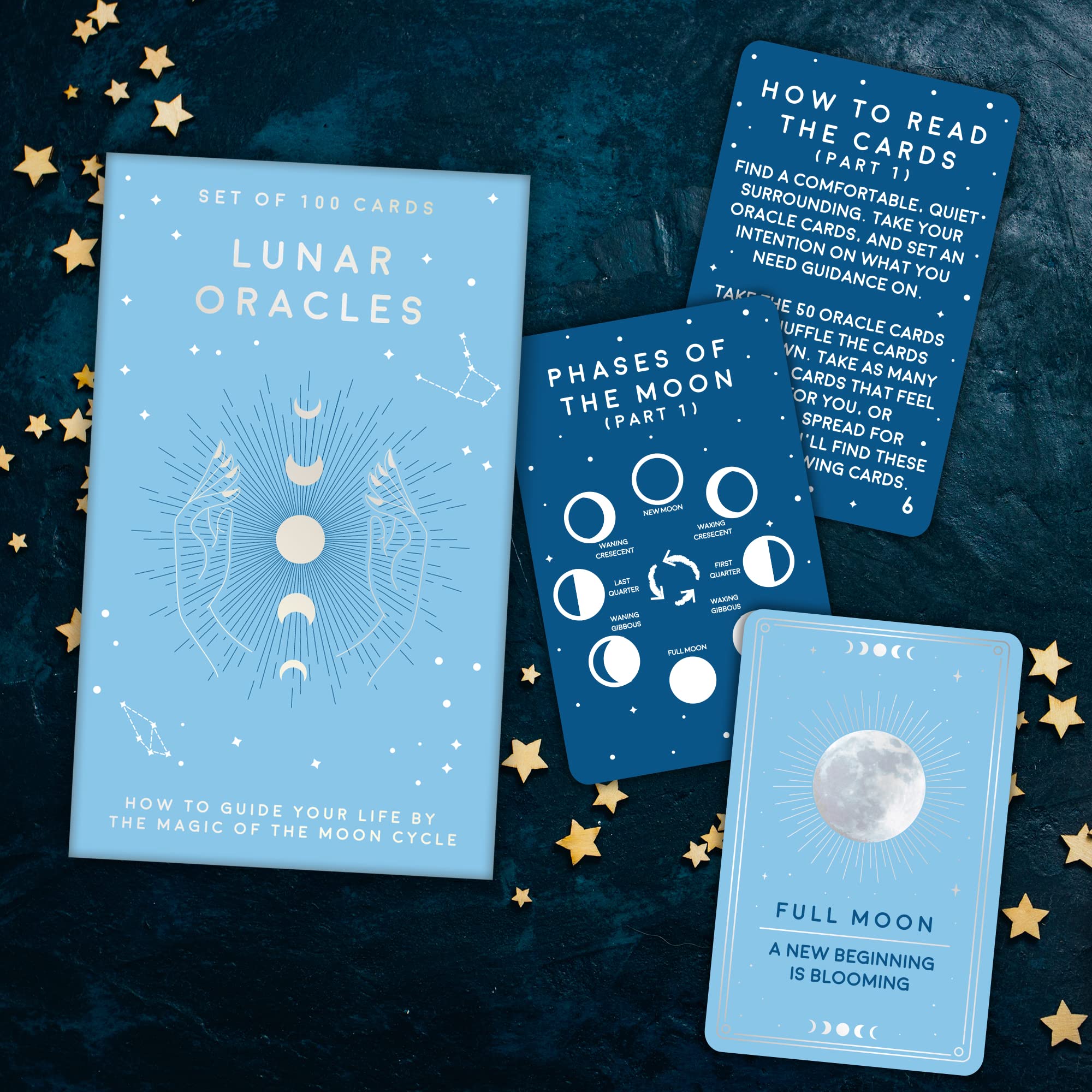 Gift Republic Lunar Oracles: Set of 100 Moon Cycle Spiritual Guidance Cards - Wiccan Moon Phase Divination Cards