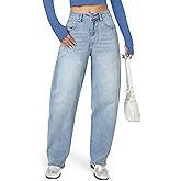 AUWUKA Barrel Jeans for Women, High Waisted Wide Straight Leg Boyfriend Microelastic Womens Mom Jeans