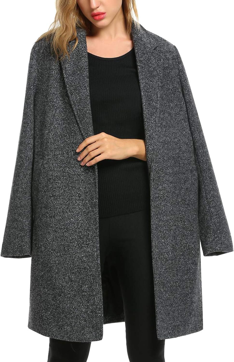 Zeagoo Women's Wool Blend Coat Notch Lapel Single Breasted Outwear Mid Long Pea Coat Jacket: Clothing