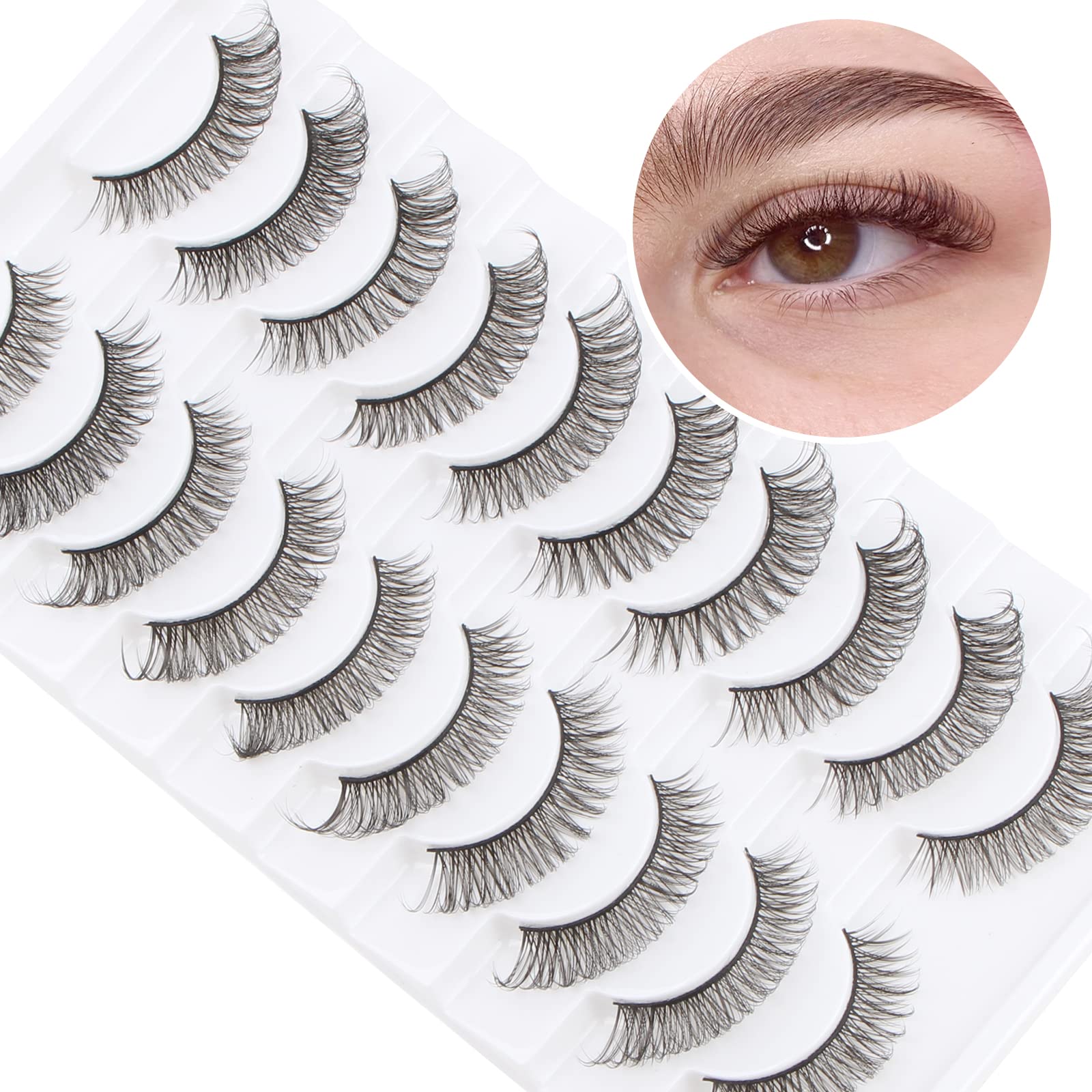 Oreola Russian Strip Lashes Wispy Lashes Look Like Extensions False Eyelashes Natural Look Faux Mink Eye Lashes Handmade Fake lashes 10 Pairs — image 1