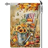 Jauageon Fall Pumpkins Garden Flag Autumn Sunflowers Garden Flag America Flag Vertical Double Sided Rustic Farmland Burlap Yard Lawn Outdoor Decor 12.5x18"