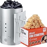 E500 Larger Charcoal Chimney Starter with 60Pcs Charcoal Starter, Coal Chimney Starter for Grill, BBQ Fire Starter Kit