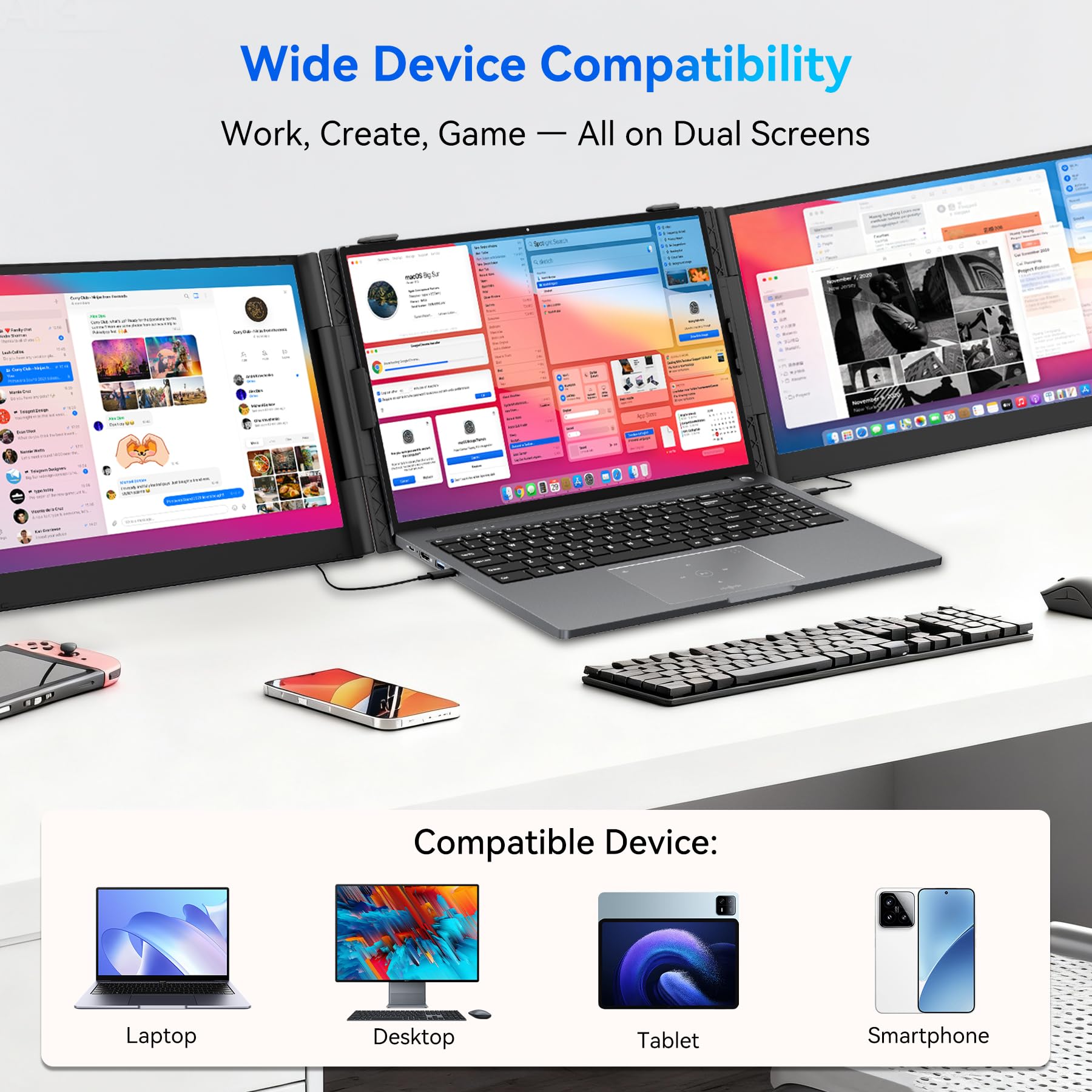 Blackview DCM6 Laptop Bildschirm Erweiterung 14" Ultradünn 4,5mm 0.9KG, 1080P FHD Triple Screen Laptop Monitor für Laptop 13"-17,3", HDMI/USB-A/USB C TÜV SÜD Portable Monitor für PC/Mac/PS3/4/5/Xbox 3