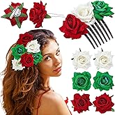 Yuxung 7 Pcs Mexican Hair Accessories for Women Independence Day Rose Flower Brooch Clip Mexican Flag 16th September Flower Hair Accessories for Traditional Girls Independencia De Mexico
