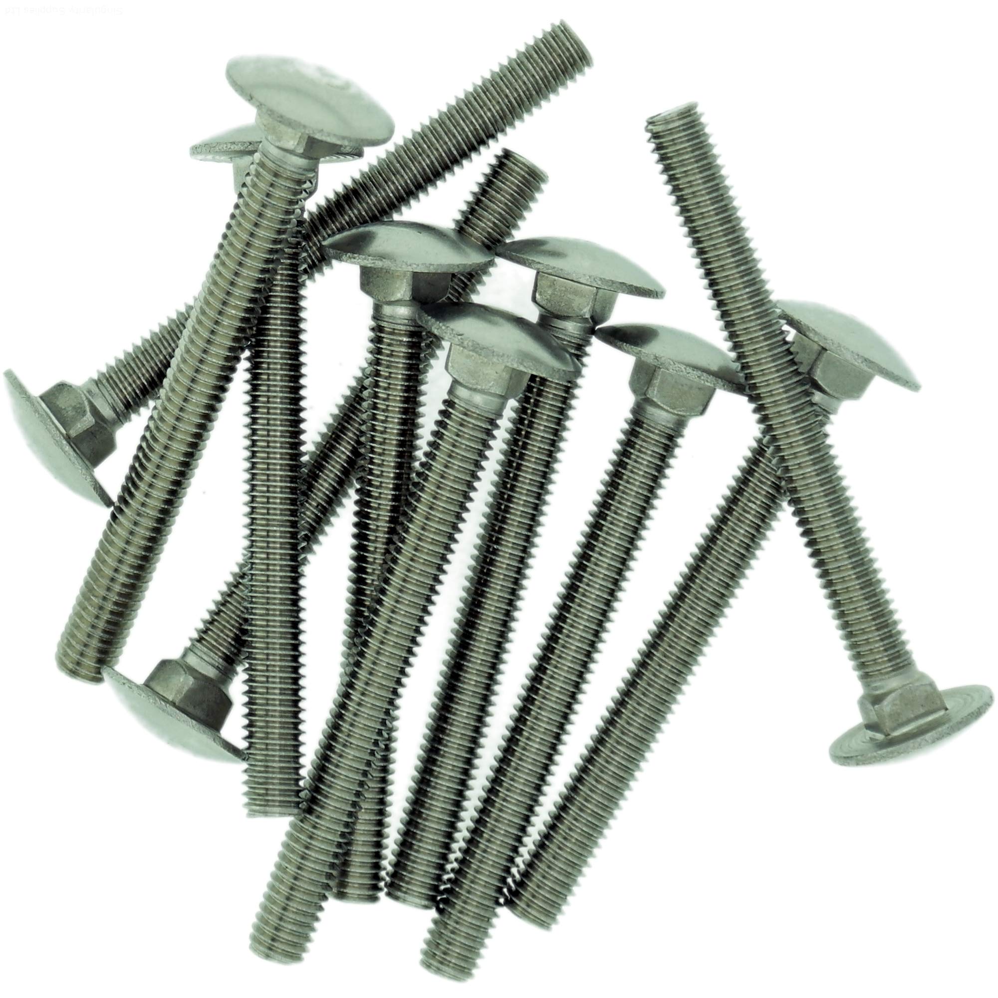 M6 (6mm x 30mm) Cup Square Carriage Bolt (Fully Threaded) - Stainless Steel (A2) (Pack of 10)