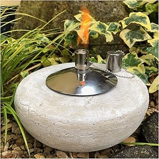 Gartenfackel Ölfackel Öllampe Garten Fackel Tischlampe Steinguss mit Edelstahl Ölbehälter 85ml, ca.2,7 kg schwer (Design Rund)
