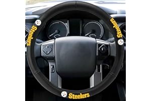 FANMATS 40473 NFL - Pittsburgh Steelers Genuine Leather Steering Wheel Cover | Black 15"x15"