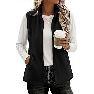 Zeagoo Womens Outerwear Vests With Pockets Zipper Sleeveless Fleece Jackets | Stand-up Collar,Zippper Up，Outside Inside Pocke