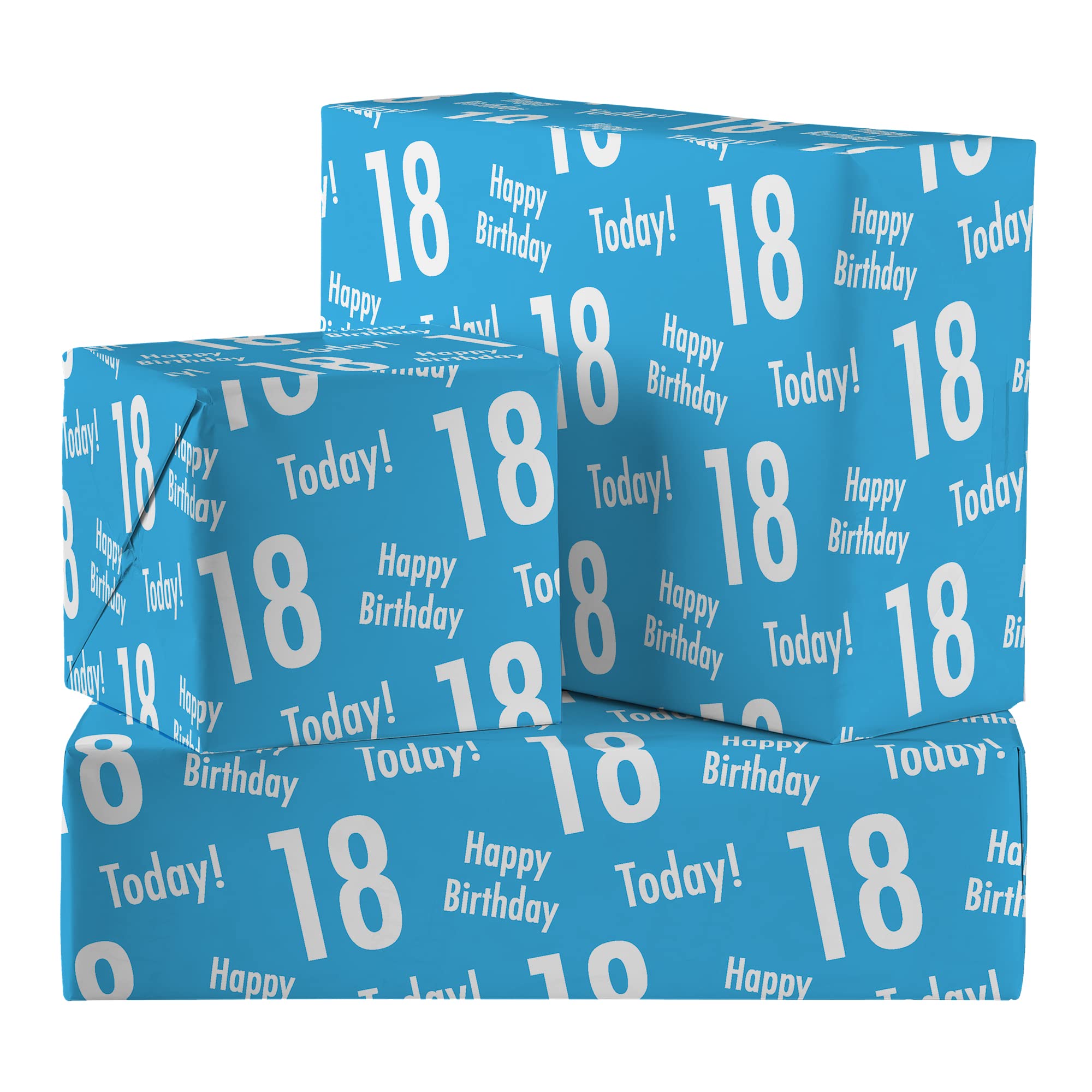 Hunts England - 2 Sheets Of 18th Birthday Blue Luxury Wrapping Paper For Him - Includes 2 Gift Tags - Age 18 Male Folded Gift Wrap - Urban Colour Collection - Age Eighteen Gift Wrap For Men