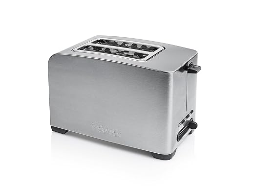 Tristar BR-2139 Edelstahltoaster - 7 einstellbare Bräunungsstufen mit Brötchenaufsatz - herausnehmbares Krümmelfach - Auftau-