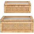 Amazon.com: Set of 2 Boho Rectangular Rattan Decorative Boxes with ...