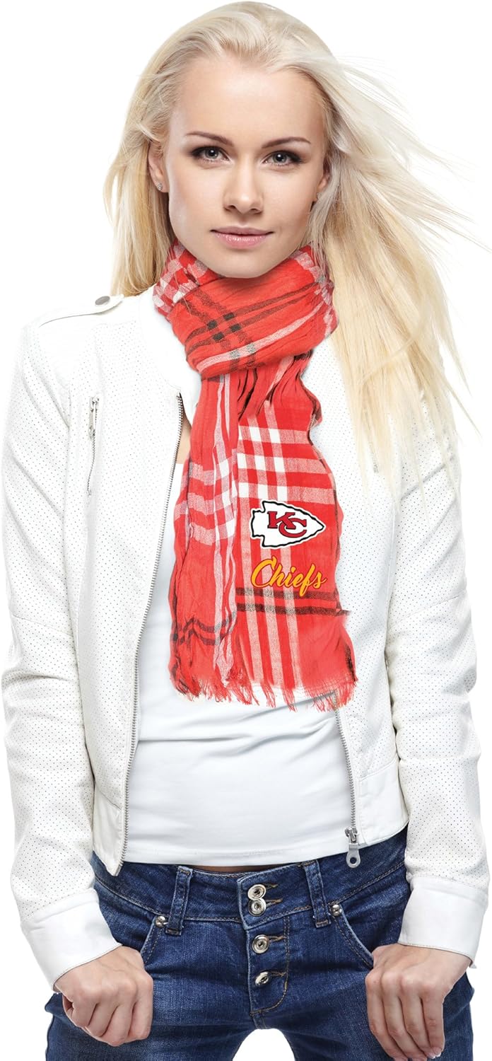 Littlearth NFL Kansas City Chiefs Sheer Infinity Plaid Scarf, Red/Black, 70 x 25" : Clothing
