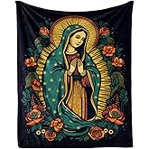 CaomeiWu Virgin Mary Flannel Throw Blanket, 50" x 40", Our Lady of Guadalupe Themed Black Throw for Home, Bed, Couch, Sofa, Fiesta-De-Ia-Virgen Catholic Gifts