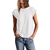 Yanekop Womens Short Sleeve Shirts Crewneck T Shirts Basic Tees Casual Summer Tops Cap Sleeve Tops Trendy Shirts