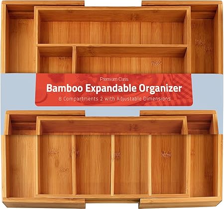 Utopia Kitchen 6 8 Compartments Bamboo Expandable Cutlery Tray