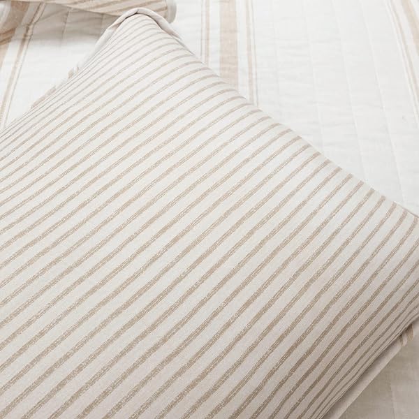 LUSH DECOR FARMHOUSE STRIPE REVERSIBLE COTTON QUILT QUEEN SIZE 3 PIECE SET FULL/QUEEN NEUTRAL – FARMHOUSE BEDDING SET QUEEN QUILT – STRIPED BEDDING
