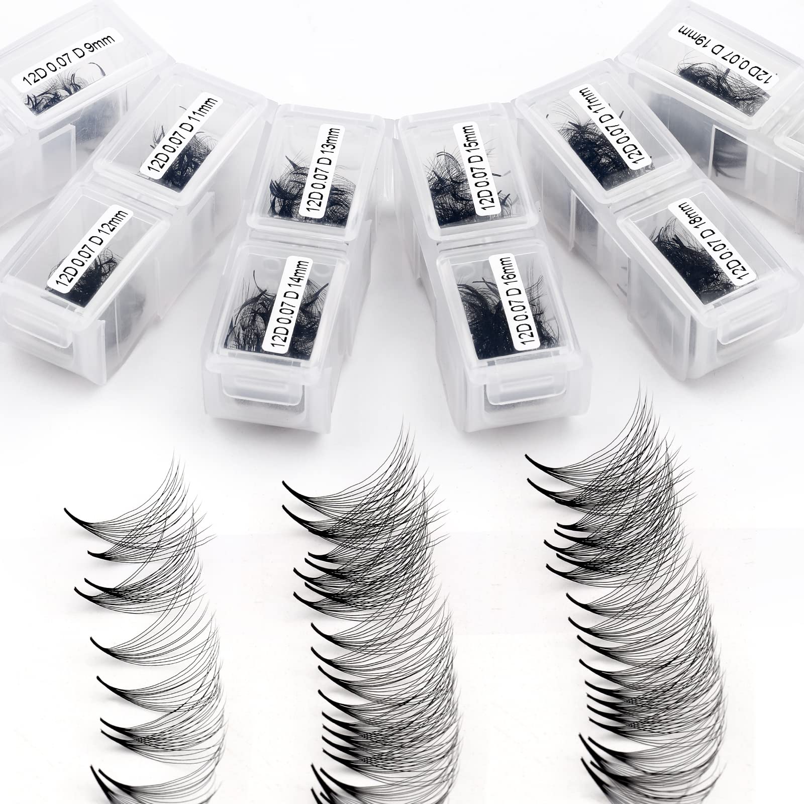 12D Premade Fans Eyelash Extensions 1200PCS Pre Made Fans Lashes 0.07mm C Curl Mixed Tray 9-20mm Handmade Loose Volume Lash Extension Premade Lash Fans (1200-12D-0.07-C-920) — image 1