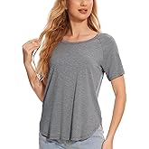 GYS Womens Pajama Tops Short Sleeve Shirts Summer Comfy Crew Neck Sleep T-Shirt