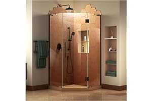 DreamLine Prism Plus 36 in. x 72 in. Frameless Neo-Angle Hinged Shower Enclosure in Satin Black, SHEN-2636360-09
