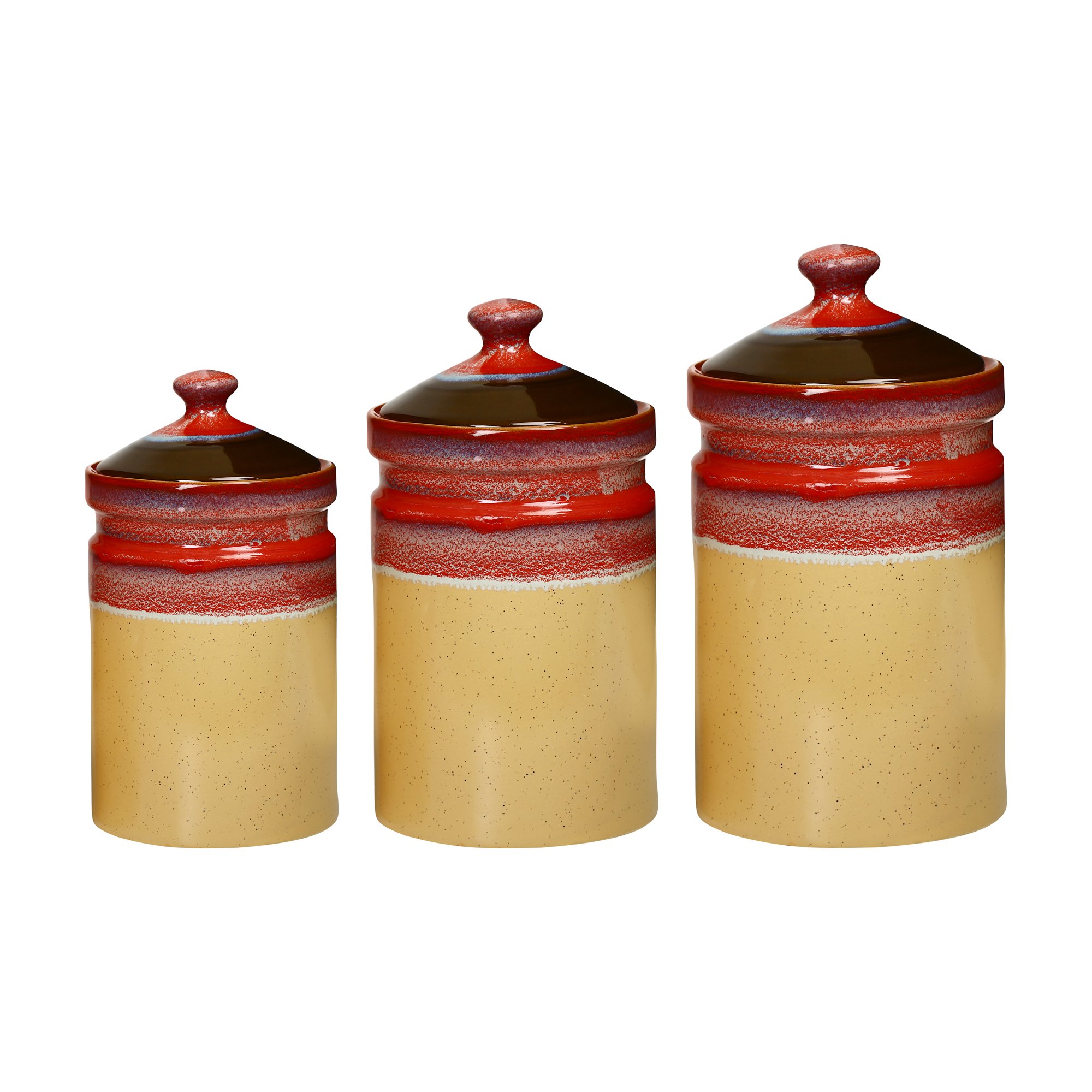 Caffeine Ceramic Stoneware Handmade Red Mustard Studio Barni/Pickle Jar (Set of 3)
