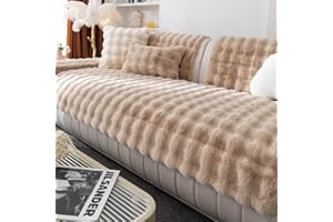 MDSASFD Faux Fur Couch Cover, Soft Warm Plush Sofa Couch Cover, Non Slip Sectional Sofa Slipcovers for L Shaped, Washable Furniture Protector for Kids, Dogs(Khaki, 36"x 83")