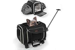 JOY PAWZ Pet Carrier for Travel - 15 LBS MAX Dogs/Cats Expandable - Airline Approved & Roomy - Premium Pets Carrier with Wheels - Cozy Soft-Lined Travel Carrier - Stylish Black Design