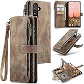 Lxisxcna Compatible with Samsung Galaxy A16 5G Wallet Case with Card Holder Kickstand Magnetic Zipper Pocket Lanyard Strap Wristlet,Leather Flip Case Wallet for Galaxy A16 5G 6.7 Inch(Brown)