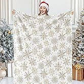 JarThenaAMCS Christmas Fuzzy Blanket Gold Silver Snowflake Throw Blanket Winter Xmas Soft Cozy Flannel Blanket for Home Party Bed Sofa Couch, 50 x 60 Inch