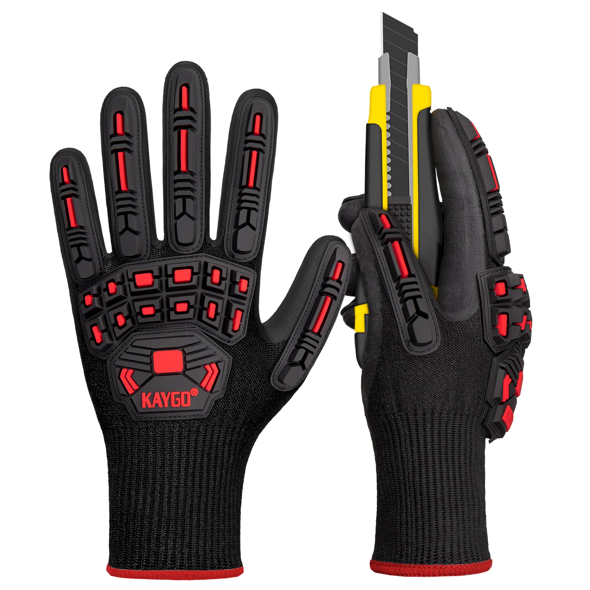 KAYGO Anti Impact Work Gloves with TPR Protection, Cut Resistant Level C, Nitrile Coated, Good Grip, Impact Reducing Safety Gloves, Ideal for Builder, Construction, Carpenter, DIY, KG30N (Black, S)